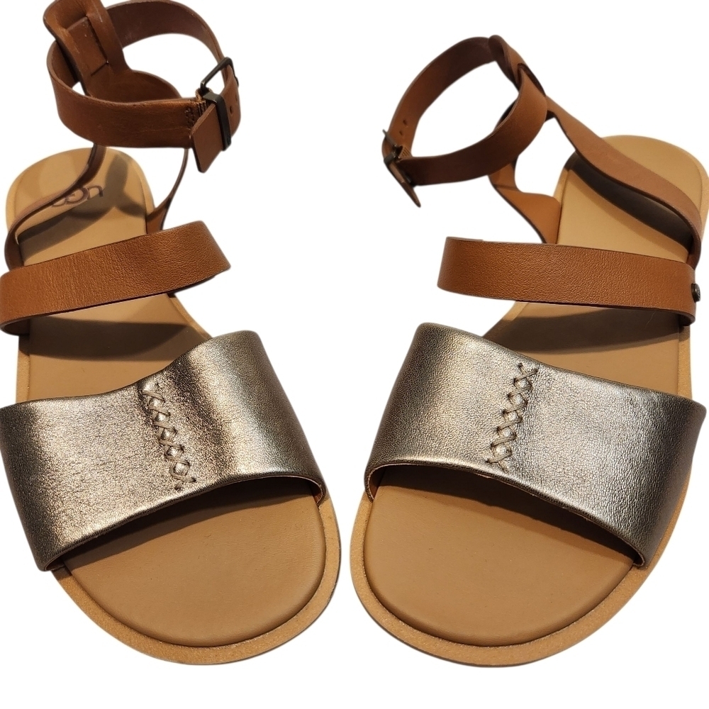 EUC UGG ZAHARA LEATHER DURABLE OUTER SOLE WOMEN'S SANDALS CHESTNUT METALLIC SZ 9 - Picture 12 of 14